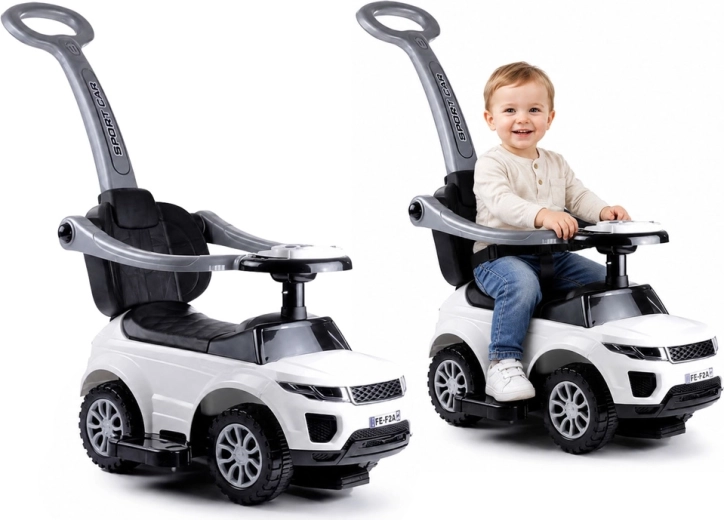 Detské odrážadlo s vodiacou tyčou Sport Car biele