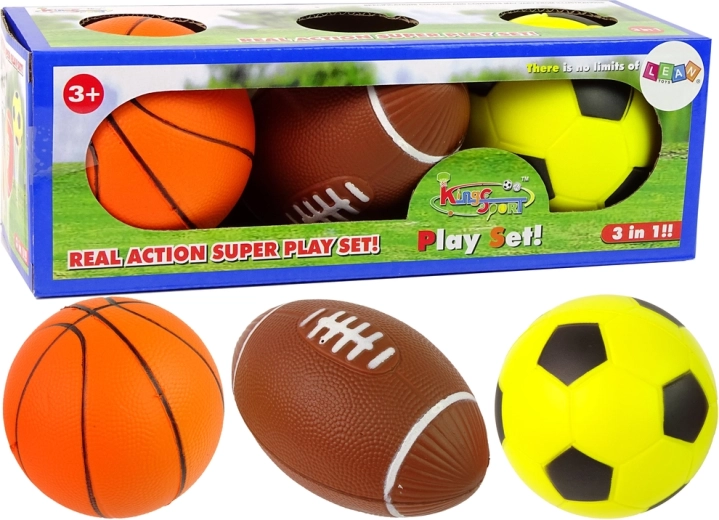 Sada mäkkých športových loptičiek 3v1 – futbal, basketbal a baseball