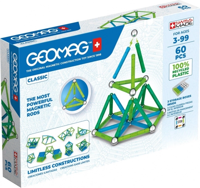 Klasické magnetické kocky Geomag Recycled, 60 dielikov
