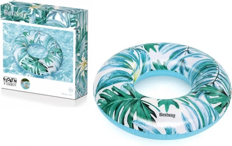 Bestway nafukovací plávací kruh s tropickým vzorom 119 cm – Modré