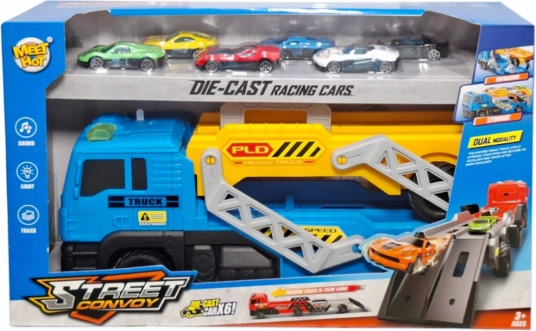 Auto odťahovka s rampou a 6 pretekárskymi autíčkami