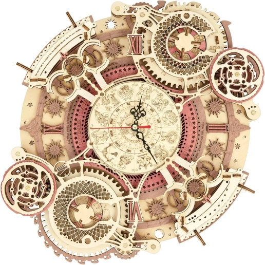 3D Drevené Mechanické Puzzle Hodiny s Kalendárom