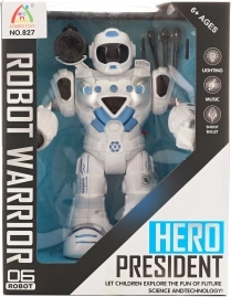 Interaktívny robot na batérie s projekciou a streľbou