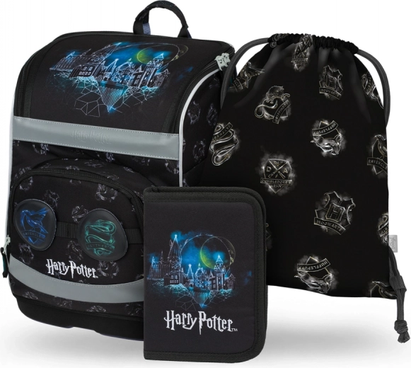 baagl školský set 3 v 1 harry potter rokfort lumos – aktovka, peračník a vrecko