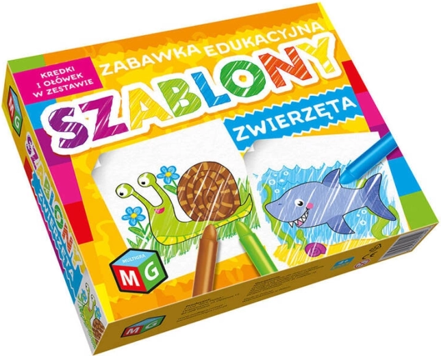 Šablóny zvieratá s farebnými pastelkami, kreatívny set