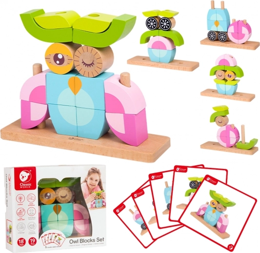 Kreatívne drevené kocky 3D sova CLASSIC WORLD