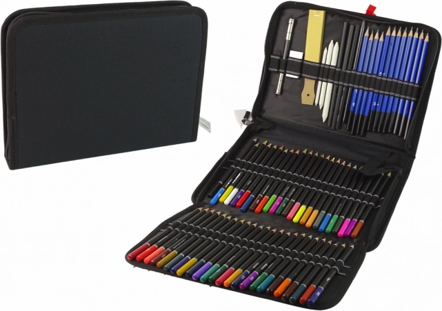 Sada malého umelca – pastelky, ceruzky a uhlie v puzdre, 95 ks