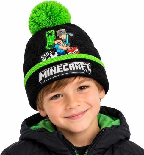 Detská zimná čiapka Minecraft Creeper s brmbolcom