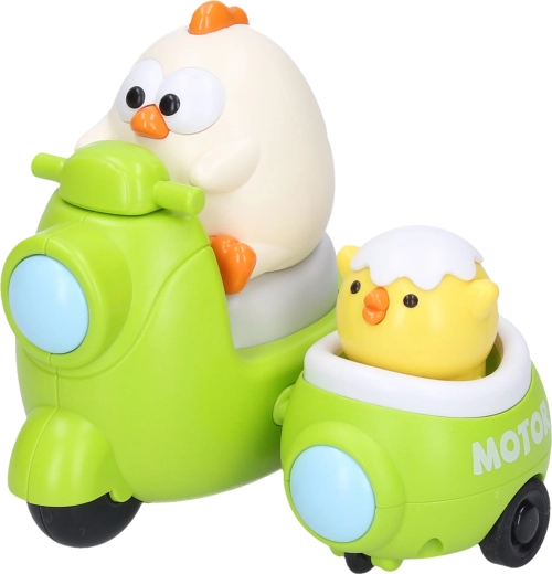 Sliepočka a kuriatko na motorke na natiahnutie 9,5 cm - 1 kus