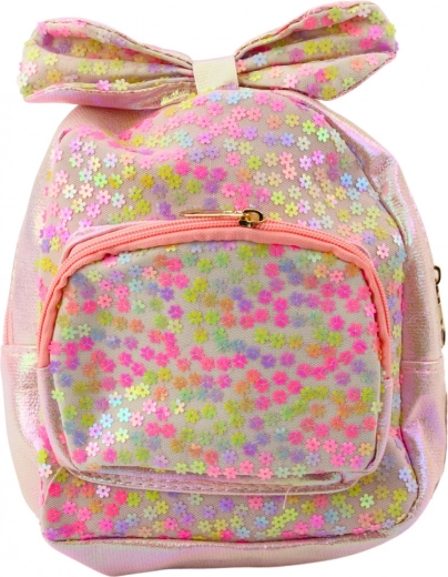 Detský batoh ružový s mašľou a flitrami