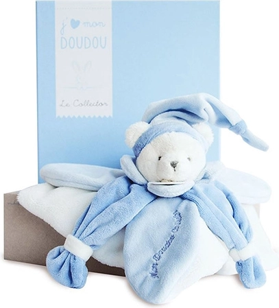 Darčeková sada Doudou – plyšový maznáčik modrý macko 24 cm