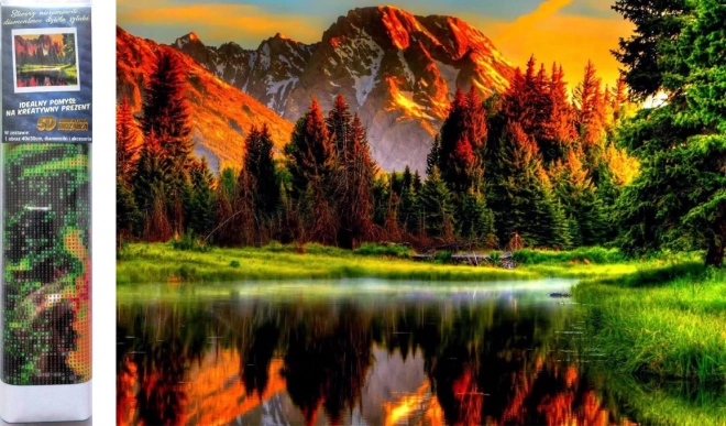 Diamantové maľovanie Západ slnka pri jazere 30x40 cm