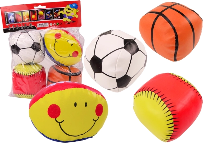 Mäkké športové lopty pre deti – futbal, basketbal, baseball a ragby, sada 4 ks