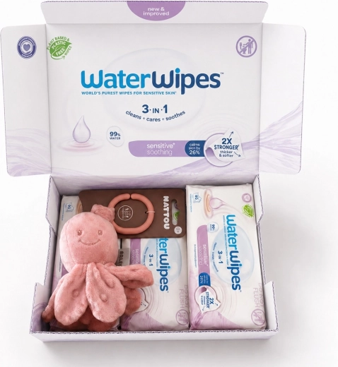 WaterWipes Soothing Clean 3v1 vlhčené obrúsky 4×60 ks (240 ks) + vibračná chobotnička Nattou zdarma