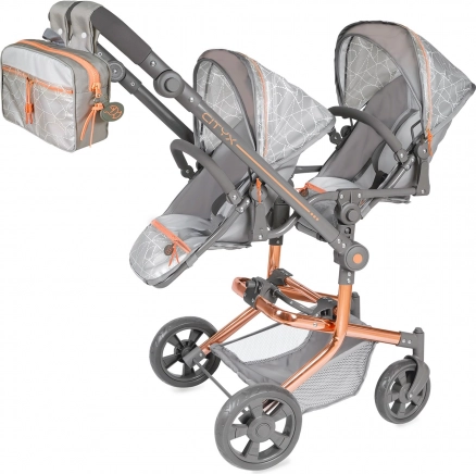 Skladací kočík pre dvojčatá pre bábiky s batôžkom CITY X – 91 cm
