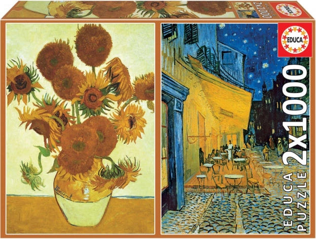 Puzzle Slnečnice a Terasa Kaviarne v Noci 2x1000 Dielikov