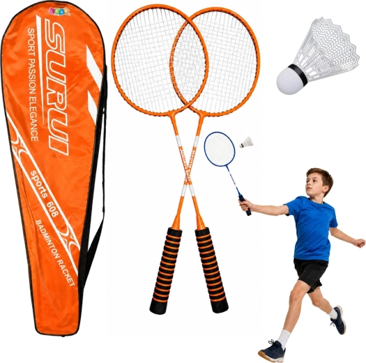 Bedmintonová sada s 2 raketami, košíčkom a taškou – oranžová