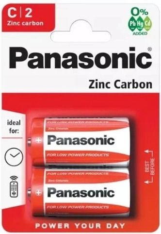Zinkouhlíkové batérie PANASONIC R14 C, 1,5 V, 2 ks