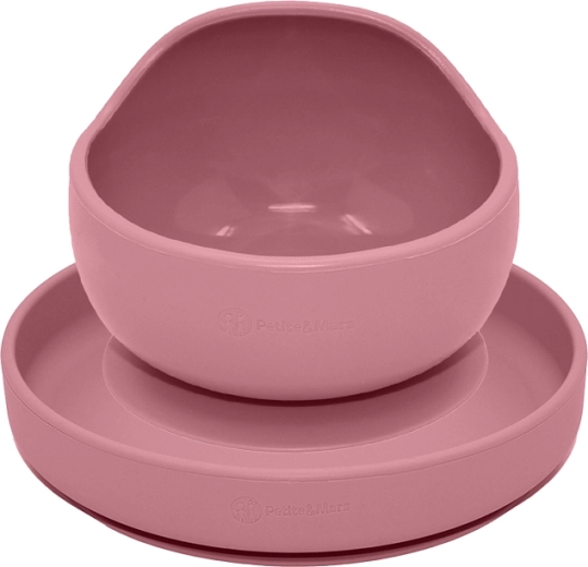 Petite&Mars silikónový jedálenský set Take&match, tanier a miska, dusty rose, 2 ks (6 m+)
