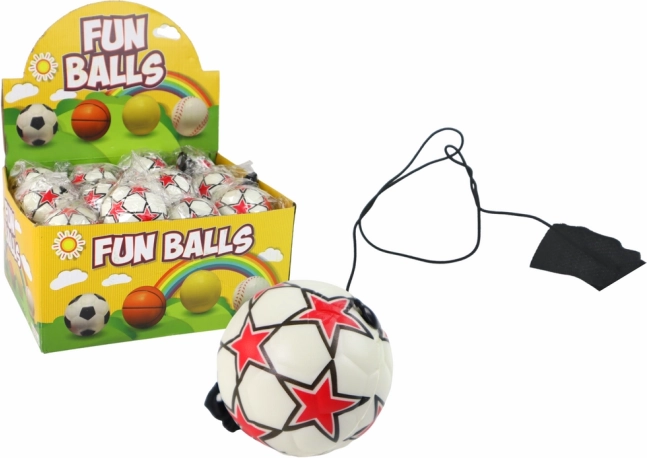 Futbalová loptička na gumičke jojo 6 cm – biela s hviezdičkami