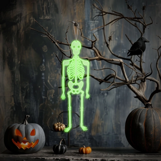 Halloweenska fosforeskujúca závesná dekorácia kostra, 32 × 11 cm