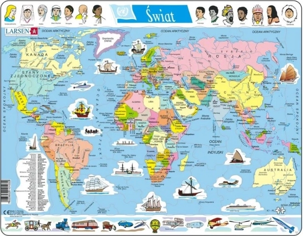 Larsen Svet – politická mapa (rámové vzdelávacie puzzle, poľská verzia)