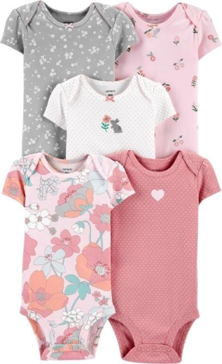 Carter’s dievčenské body s krátkym rukávom Floral Pink, 5 ks, veľ. 46 (PRE)