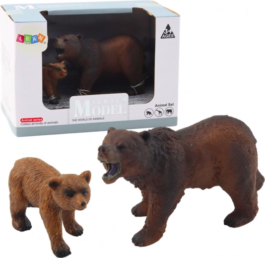 Sada dvoch figúrok hnedého medveďa s mláďaťom