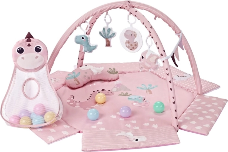 Detská hracia deka TinyMini Dino Pink s hrazdičkou a loptičkami