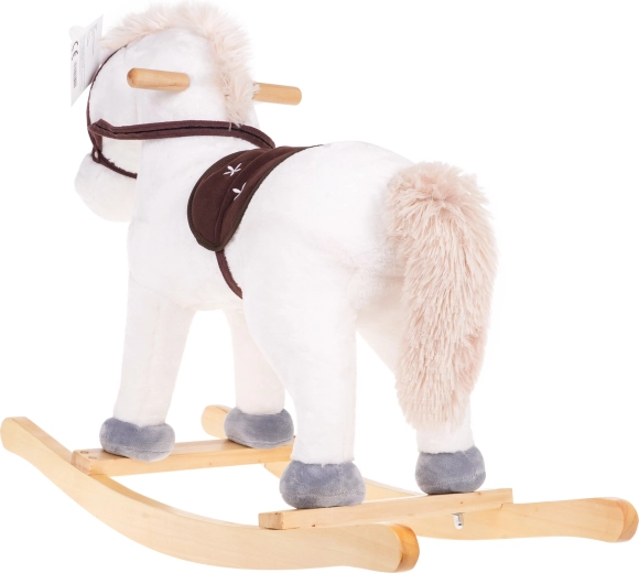 Hojdací jednorožec pre deti 24 m+ s drevenými držadlami a zvukmi – Biely