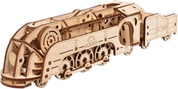 Ugears mini lokomotíva – 3D drevené mechanické puzzle