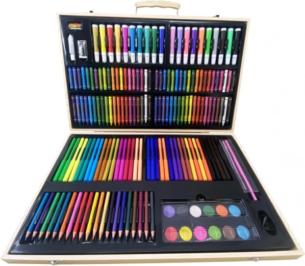 Maliarsky drevený kufrík – kreatívna výtvarná sada 180 ks