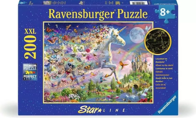 Ravensburger svietiace puzzle Motýlí jednorožec XXL 200 dielikov