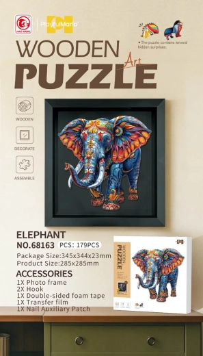 Drevené puzzle slon 179 dielikov s rámikom