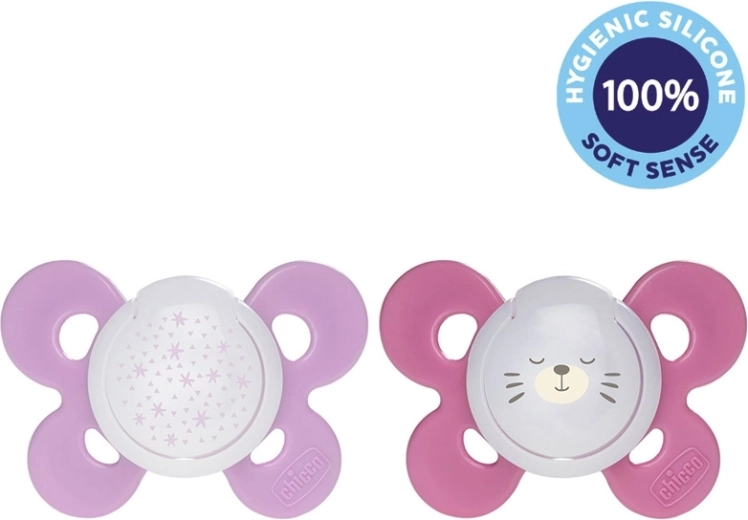 Chicco cumlík Physio Comfort nočný silikón 16–36 m, dievča, hviezdy a medvedíky, 2 ks