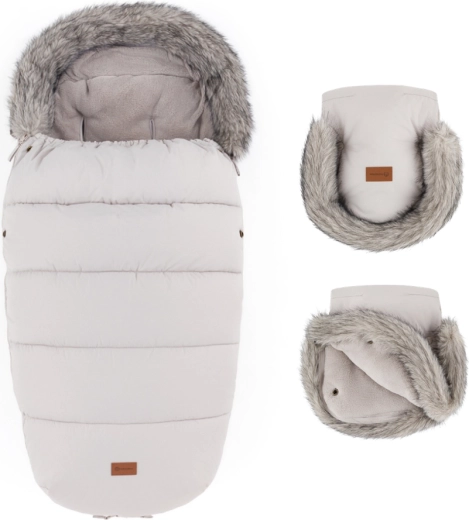 Petite&Mars zimný set fusak Comfy 4v1 + rukavice na kočík Furry champagne shower
