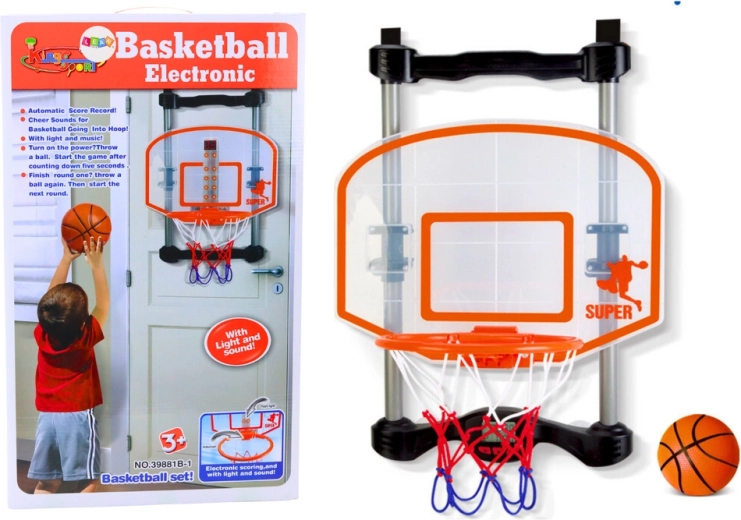 Domáci basketbalový kôš s loptou a pumpičkou, nastaviteľná výška