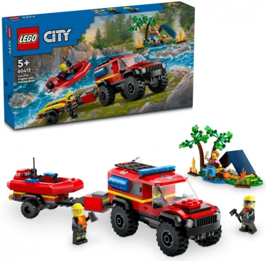 Lego City terénne hasičské vozidlo so záchranným člnom