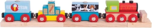 Bigjigs Rail vlak s tovarom a 3 koľajami