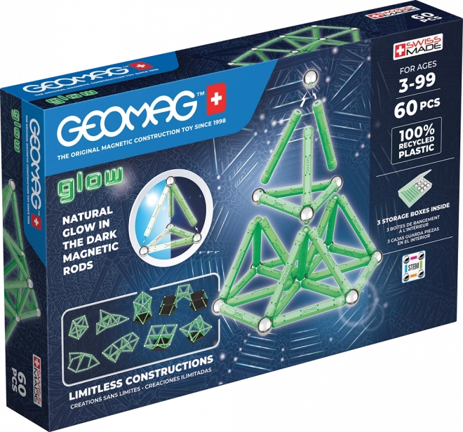 Sviace recyklované magnetické kocky 60 ks Geomag Glow