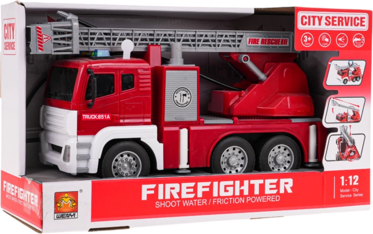 Interaktívne hasičské auto s funkciou svetiel, zvukov a vody v mierke 1:12