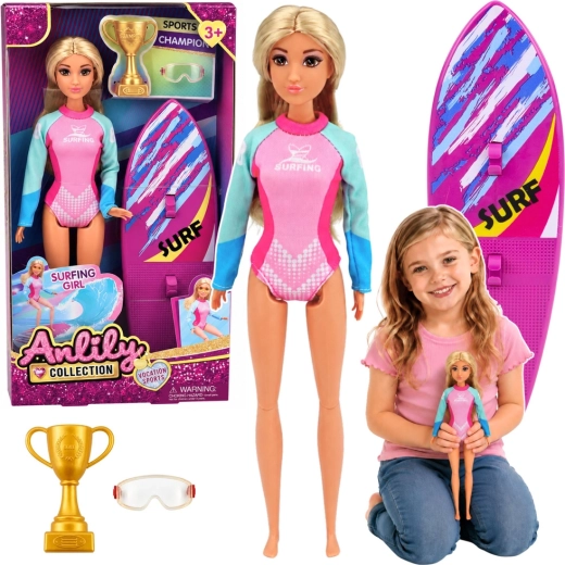 Bábika Anlily surferka so surfom a doplnkami