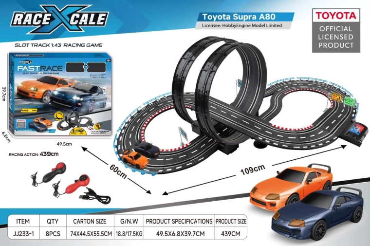 Závodná dráha na diaľkové ovládanie Toyota Supra 1:43, 109 × 60 cm