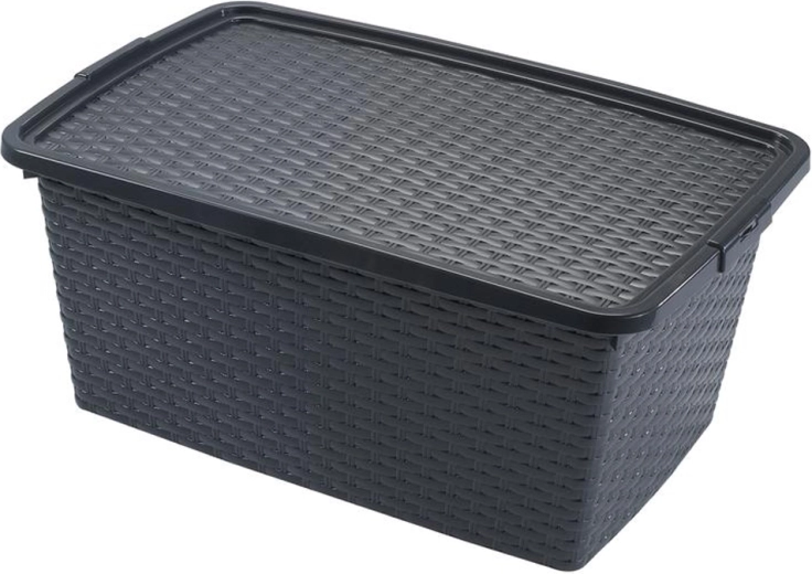 Plastový úložný box Heidrun s vekom, ratan, 40 l