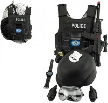 Policajná sada – pištoľ a helma s doplnkami, plast 38 cm