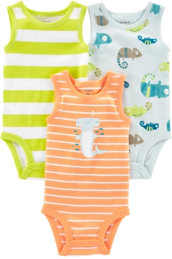 CARTER'S bavlnené body bez rukávov stripes animals pre chlapcov, 3 ks – 6m