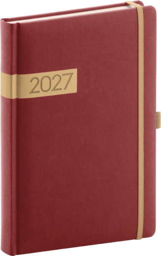 Notique denný diár Twill 2027 bordovo-zlatý 15 × 21 cm