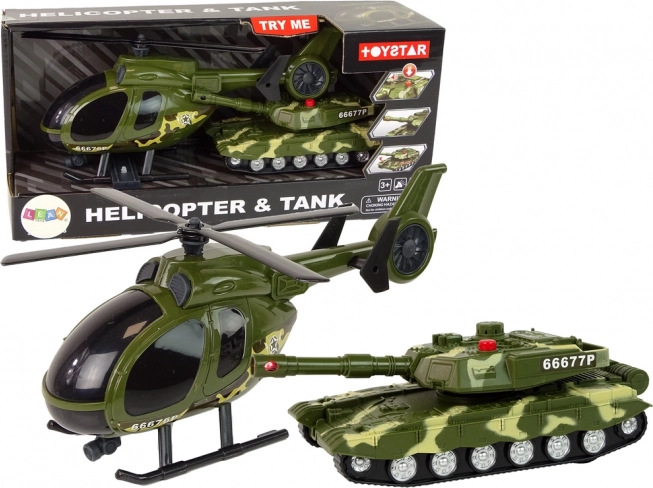 Vojenská sada – tank so zotrvačníkom a helikoptéra