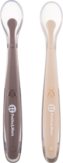 Petite&Mars silikónové lyžičky s cestovným puzdrom Take&Match sand cocoa, 2 ks