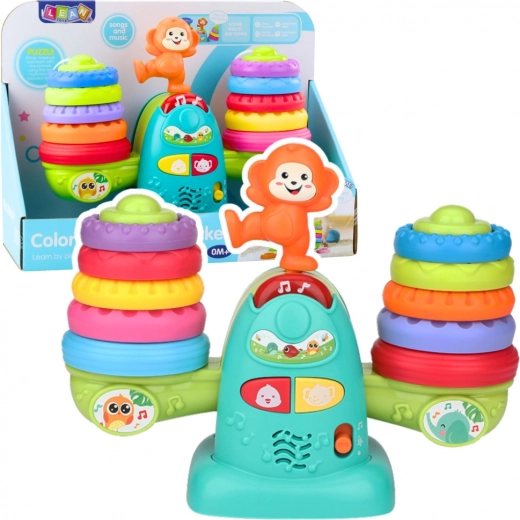 Interaktívna vzdelávacia váha pre batoľatá so zvukmi, melódiami a farebnými krúžkami – Levík
